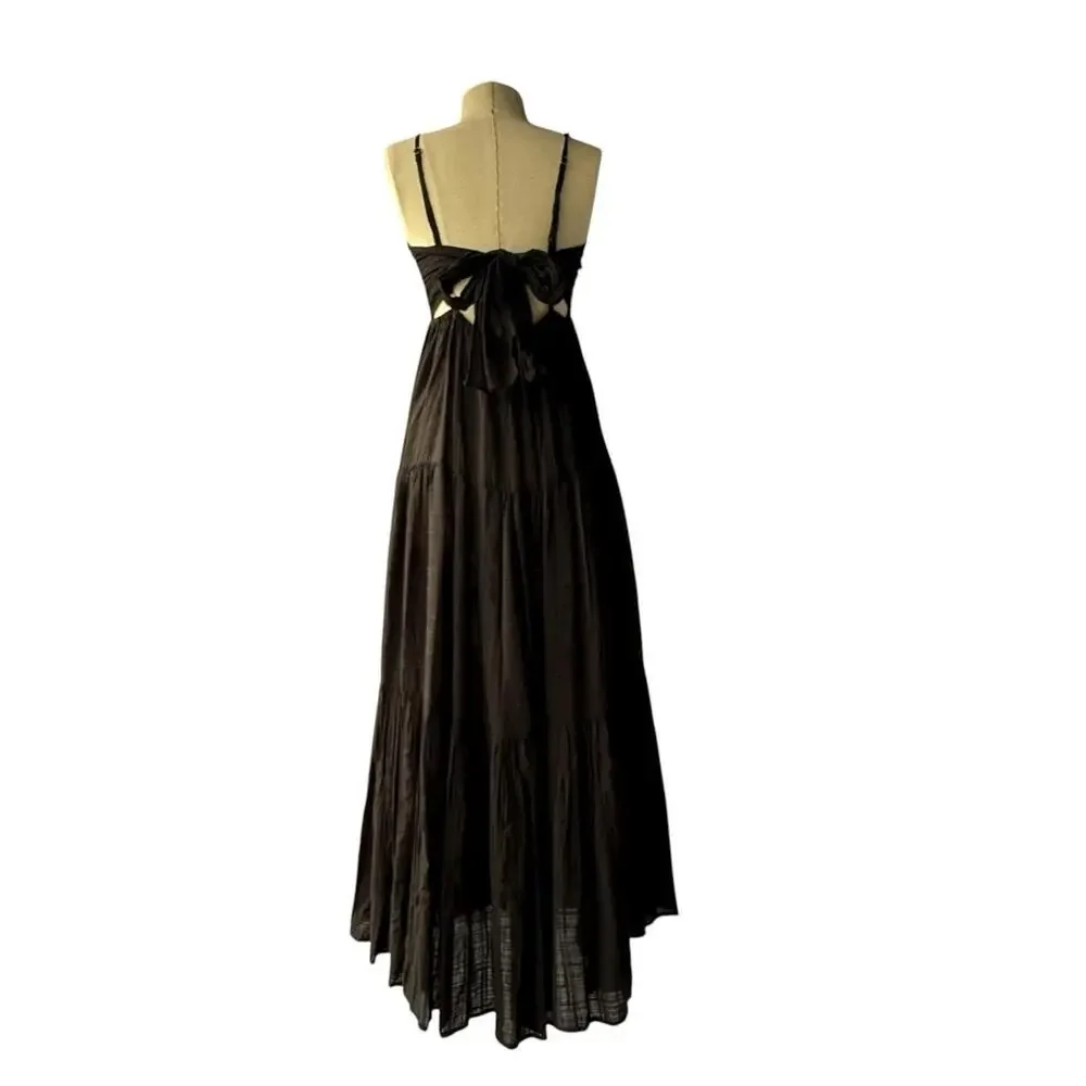 LSPACE Women’s Medium Black Tiered Maxi Dress Open Back Tie Bow Summer Boho Midi - Picture 6 of 9